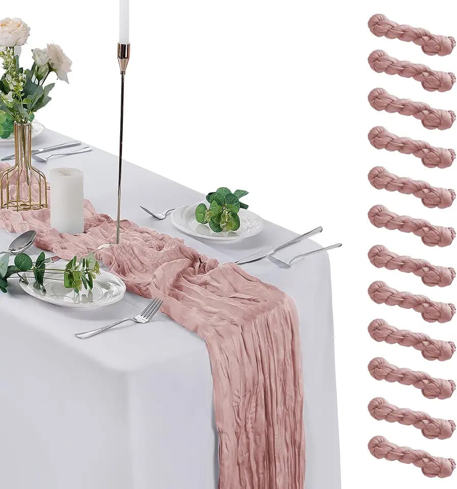 12 Pack Cheesecloth Table Runner 9ft,17 x 108 inch Gauze Table Runner Rustic Romantic Wedding Runner for Wedding Bridal Shower Fall Decoration,Dusty Pink