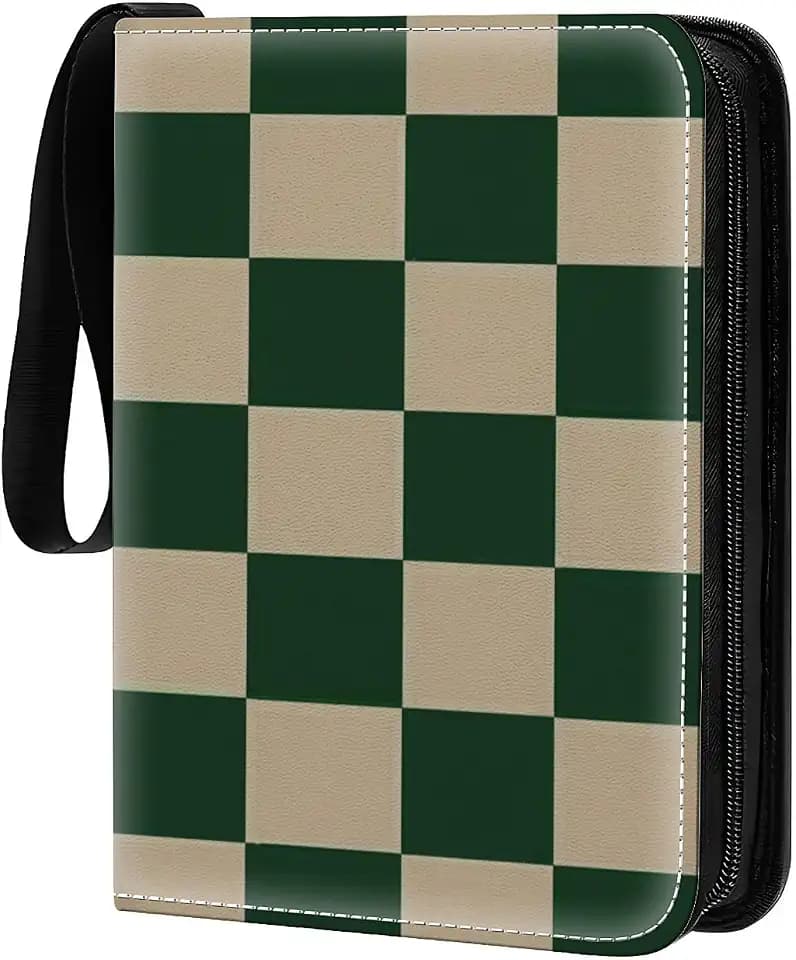 Card Binder 400 Pockets, 50 Sleeves Large Binder Trading Cards Holder 4 Pocket, Storage Organizer, Album Folder Case Protector Collector Gift Dark Green Beige Checkerboard