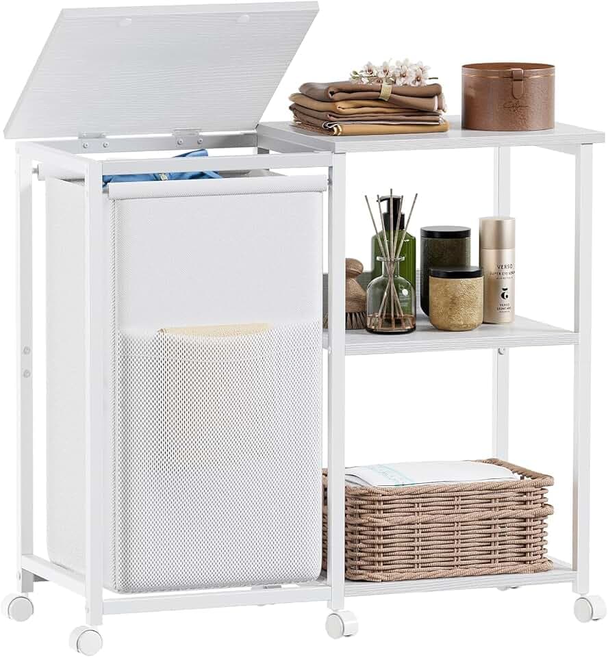 Cunutak White Laundry Hamper with Shelf,Laundry Basket, Laundry Sorter for Laundry Room, Bathroom
