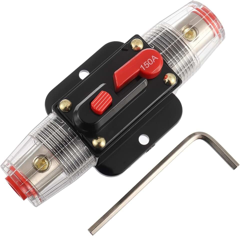 150A Disjoncteur Interrupteur 150 AMP Fusible Inline Holder 12V-56V DC Bouton de réinitialisation manuelle pour système d'amplificateur de son audio de voiture RV Home Marine Boat Truck