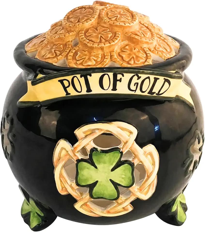 Blue Sky Clayworks Pot of Gold Tealight Holder, 6.25" L x 5.75" W x 6.25" H