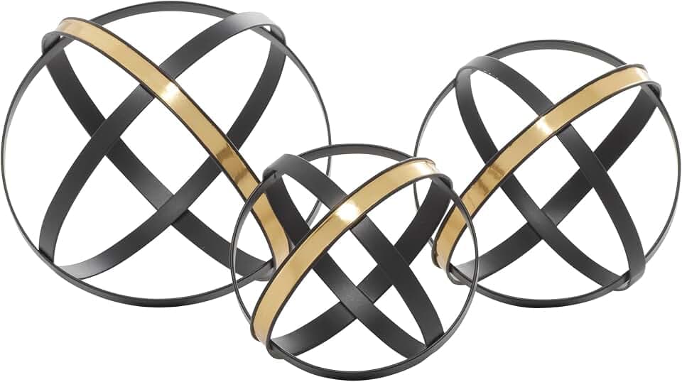 Deco 79 Metal Geometric Decorative Sculpture Home Decor Statues with Gold Accents, Set of 3 Accent Figurines 6", 5", 4"H, Black