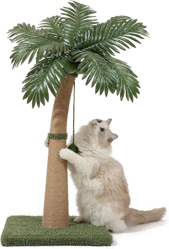 Kratzsäule für Katzen, 92 cm hoher Kratzstamm mit gebogener Form, 3 interaktiven Bällen & Sisalseil – Kratzbaum für Wohnungskatzen, flexibel kombinierbar, Cat Scratching Post (Stil B)