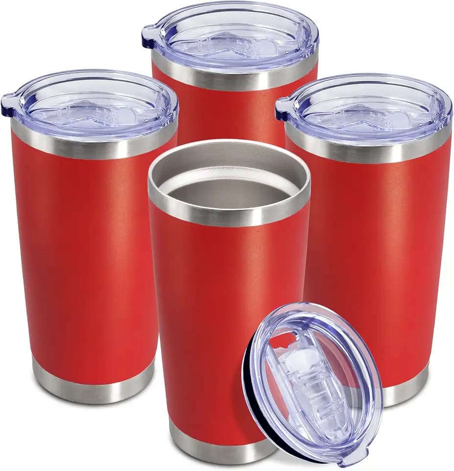 20oz Tumbler Insulated Coffee Tumblers with Lid Stainless Steel Red 4P