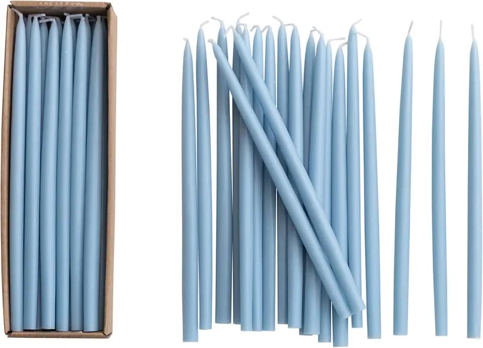 Creative Co-Op 24-Piece Unscented Thin Taper Candles in Box, Light Blue