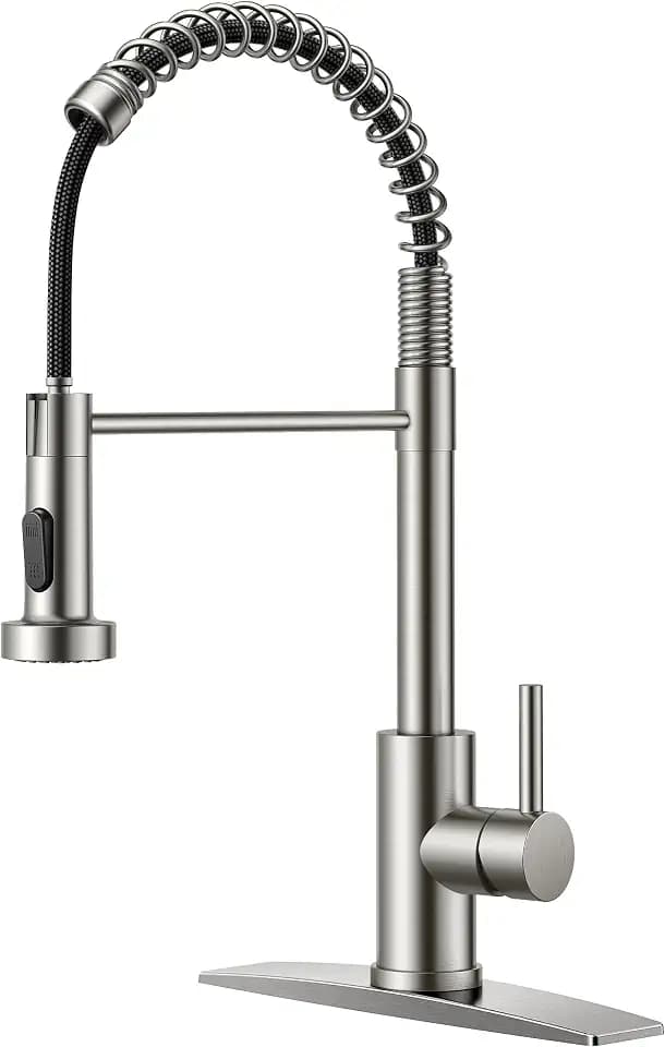FORIOUS Kitchen Faucet Pull Down Sprayer, Classic High Arc, Brushed Nickel