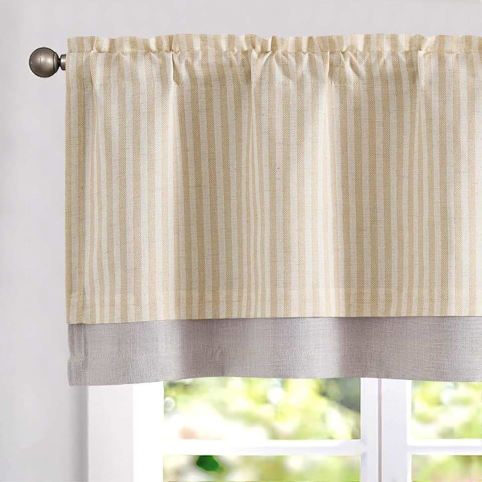 jinchan Stripe Linen Kitchen Valance Curtain, 50x16, 1 Panel, Beige