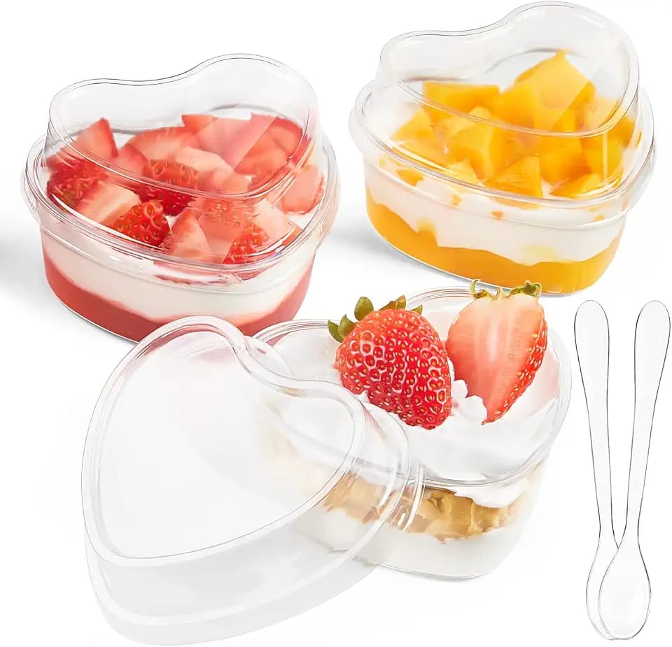 150 Pcs 5 oz Mini Heart Shaped Dessert Cups with Lids and Spoons, Serves 50