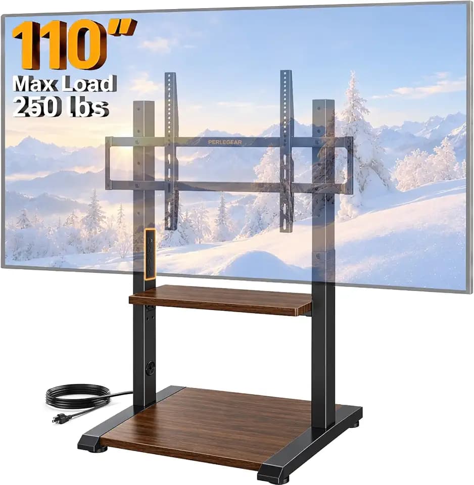 Perlegear Floor TV Stand with Power Strip for 50–110 inch TVs up to 250 lbs