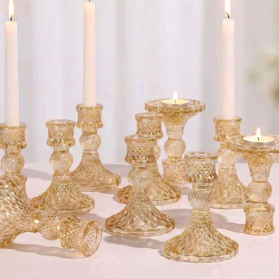 Gold Candle Holder Set of 12, Glass Taper Candle Holders Bulk