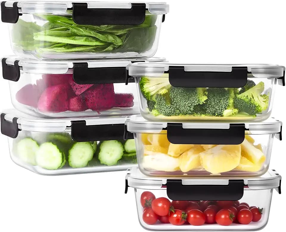 Glass Food Storage Containers with Lids 36OZ/6PACK