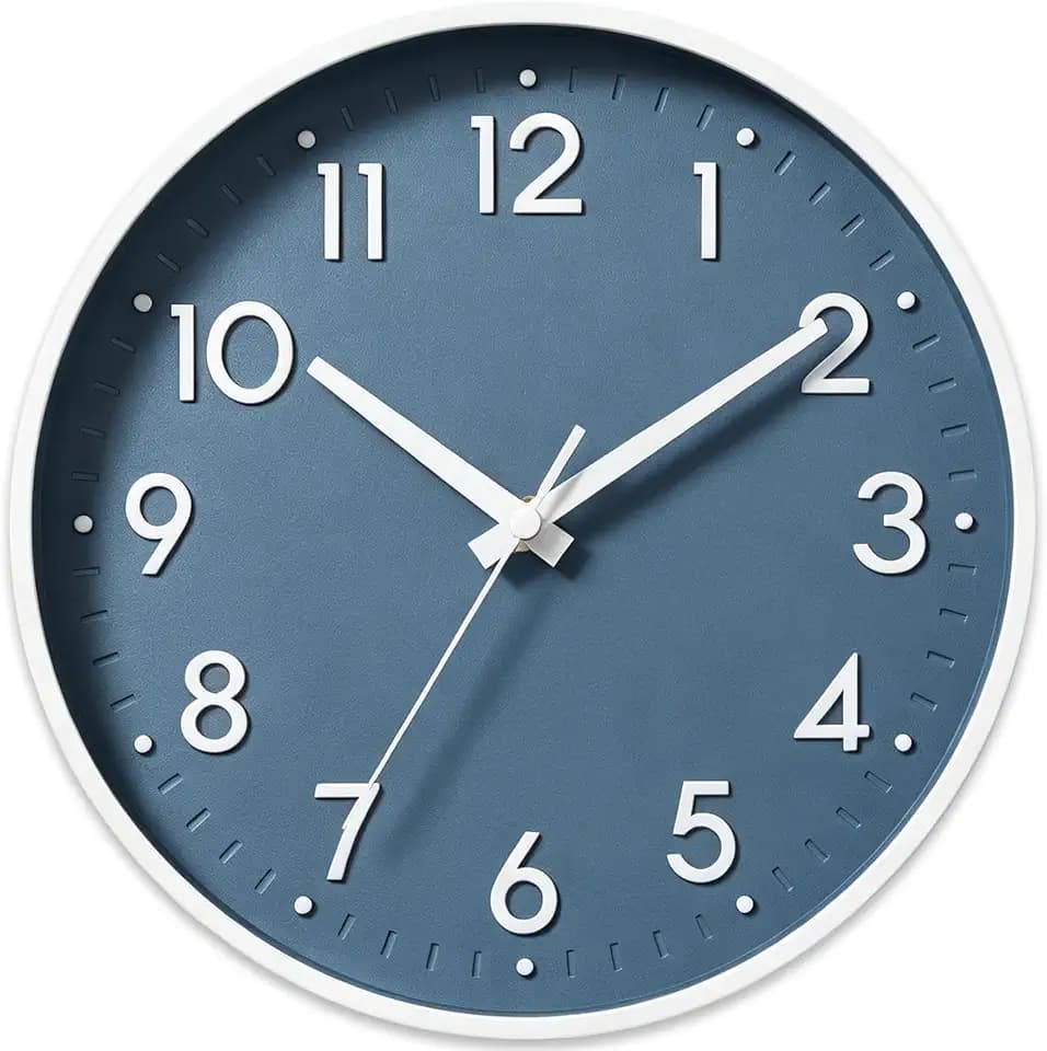 Mosewa 10 Inch Wall Clock Battery Operated Silent Non Ticking Analog