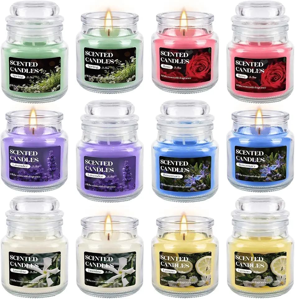 12-Pack 3.5oz Scented Candles Gift Set - Natural Soy Wax, Cotton Wick Aromatherapy Candles, Six Different Fragrances for Home Decor & Perfect Summer Gifts.