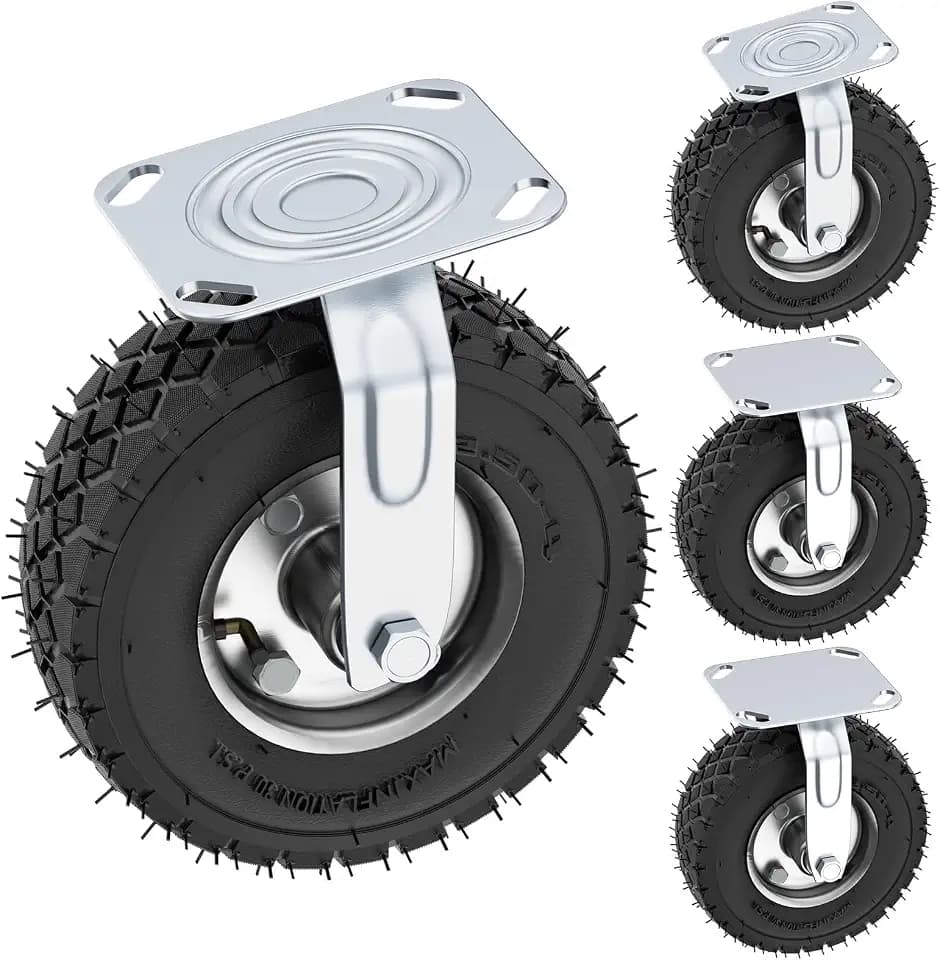 8 Inch Pneumatic Caster Wheels Set of 4 (2 Swivel/2 Rigid),Heavy Duty Casters,Tolerable 880 LBS,Rubber Knobby Tread for Workbench, Cart, Trolley,Wagon and Shelves