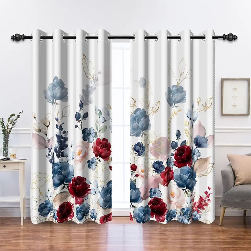 Renaiss 2 Panels Watercolor Floral Curtains for Living Room 63" L x 42" W