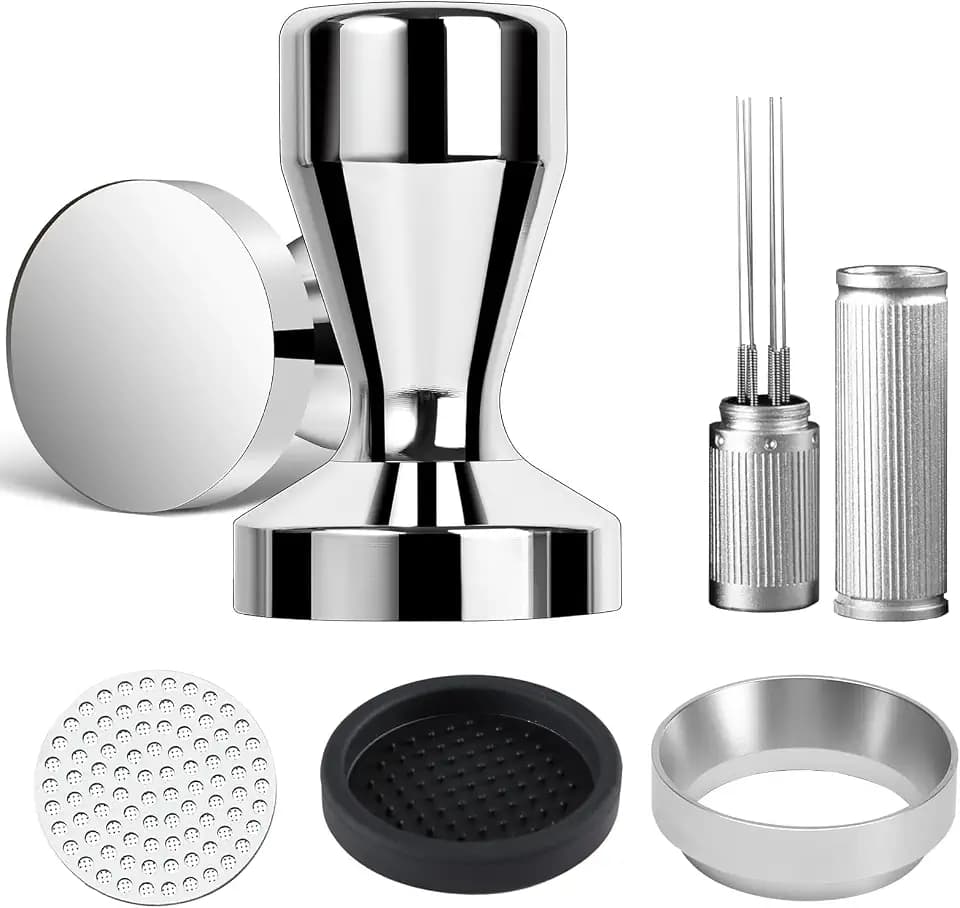 53mm Espresso Accessories Kit, 316 stainless steel Espresso Tamper, WDT Tool, Puck Screen and Dosing Funnel Set Fits Delonghi 53 mm Espresso Coffee Machines and Portafilter, Barista Tools