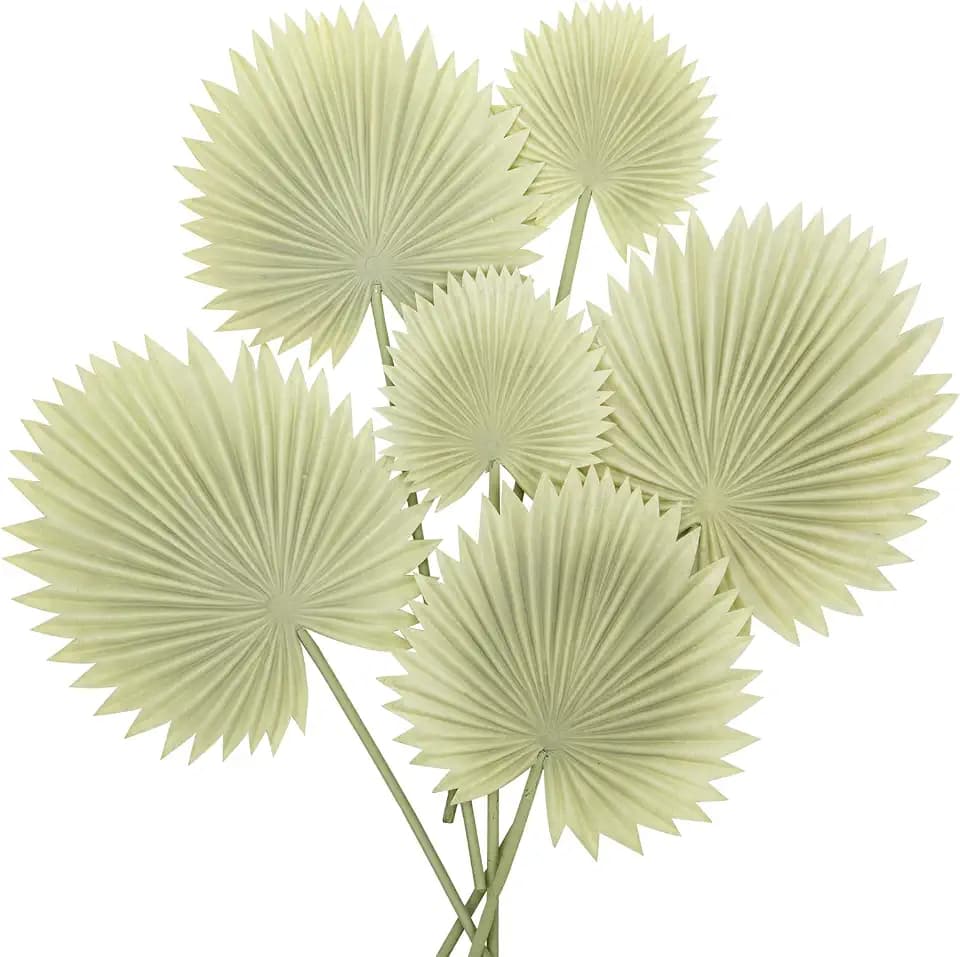 DILATATA Pu Foam White Artificial Palm Leaves Faux Palm Tropical Leaves Fake Palm Fronds for DIY Wedding Bouquets Fake Leaves for Centerpieces Arrangements Bridal Shower Palm Leaf for Home Decor-6Pcs