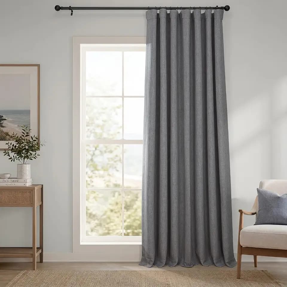 Faux Linen Extra Wide Curtains (1 Panel) - 100W X 96L, Blazer Grey