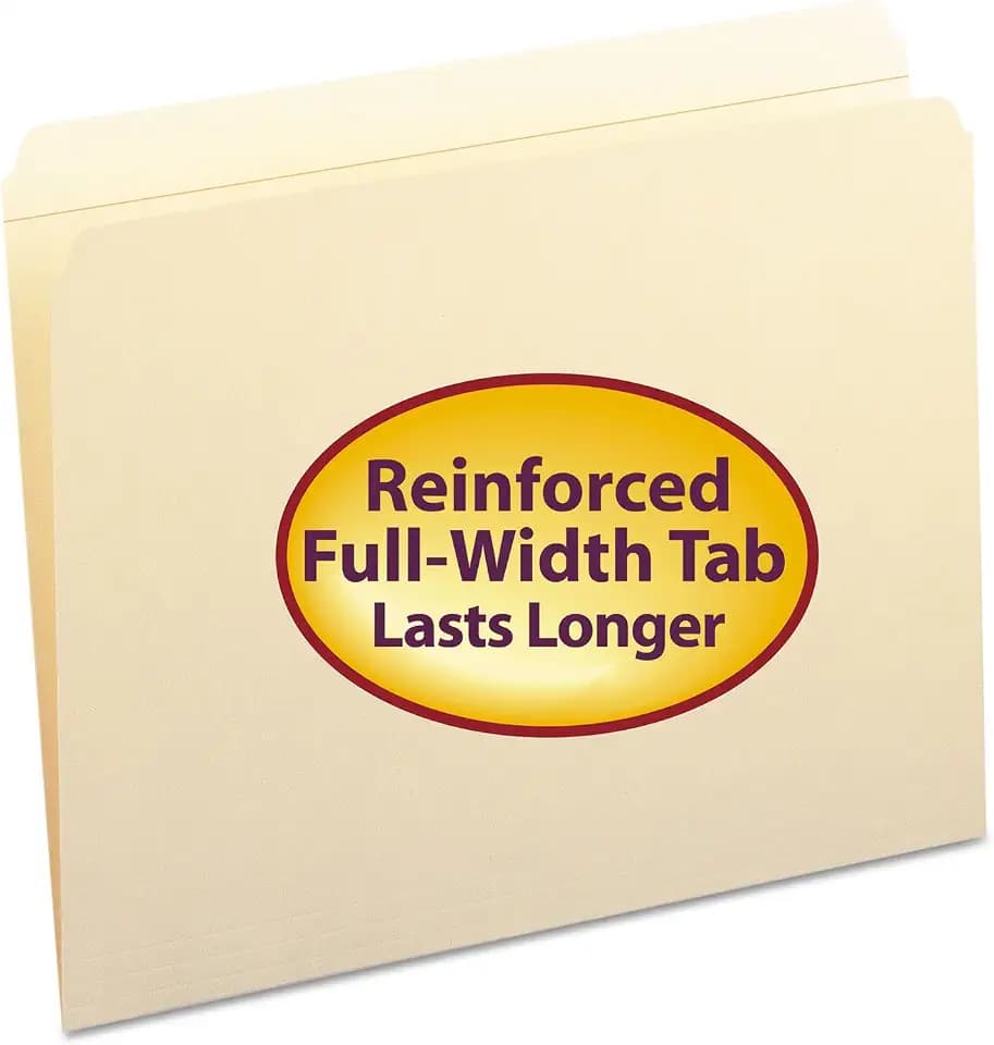 Smead File Folder, Reinforced Straight-Cut Tab, Not Undercut, Letter Size, Manila, 11 Pt. Stock, 100 Count (10310)