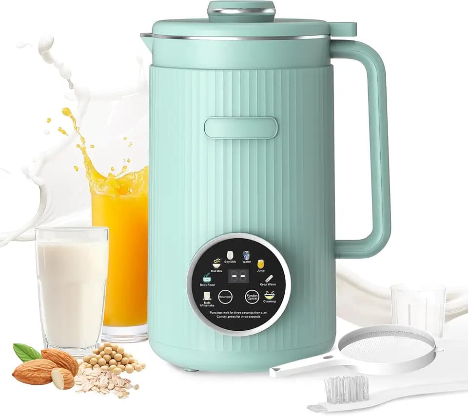 ANHANE 35oz Soy Milk Maker Machine: 8-in-1 Nut Milk Maker for Oat Milk, Vegan Drinks, Baby Food Blender - Plant-Based Milk Machine with Stainless Steel, LED Touch, Auto Shutoff (Green)