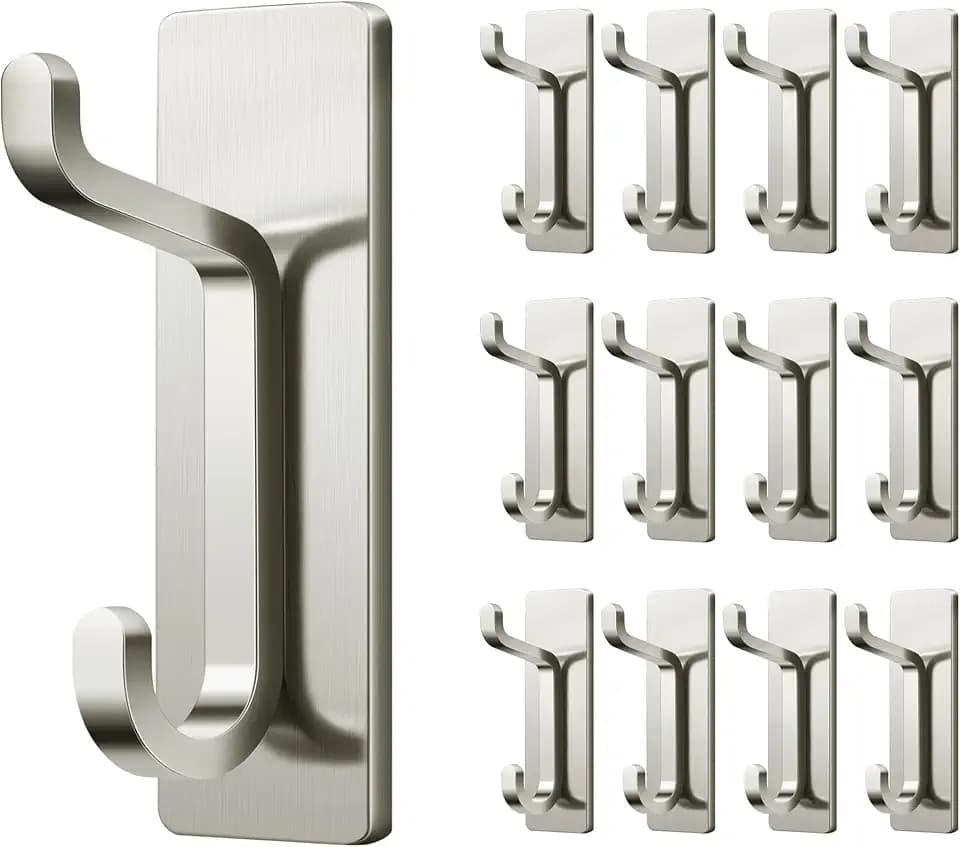 pickpiff 13LB Strong Stick-on Hooks for Coat & Towel, Brush Nickel 12 Pack