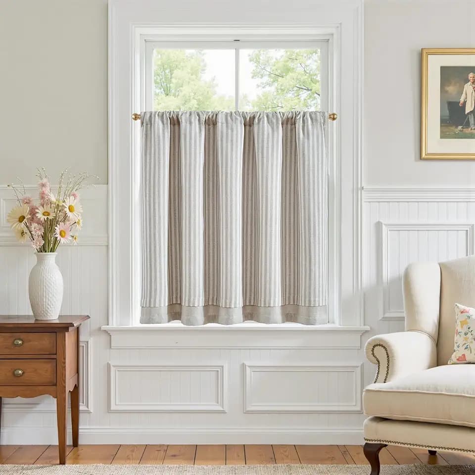 jinchan Stripe Linen Kitchen Valance Curtain, 50x36, 1 Panel, Taupe Grey