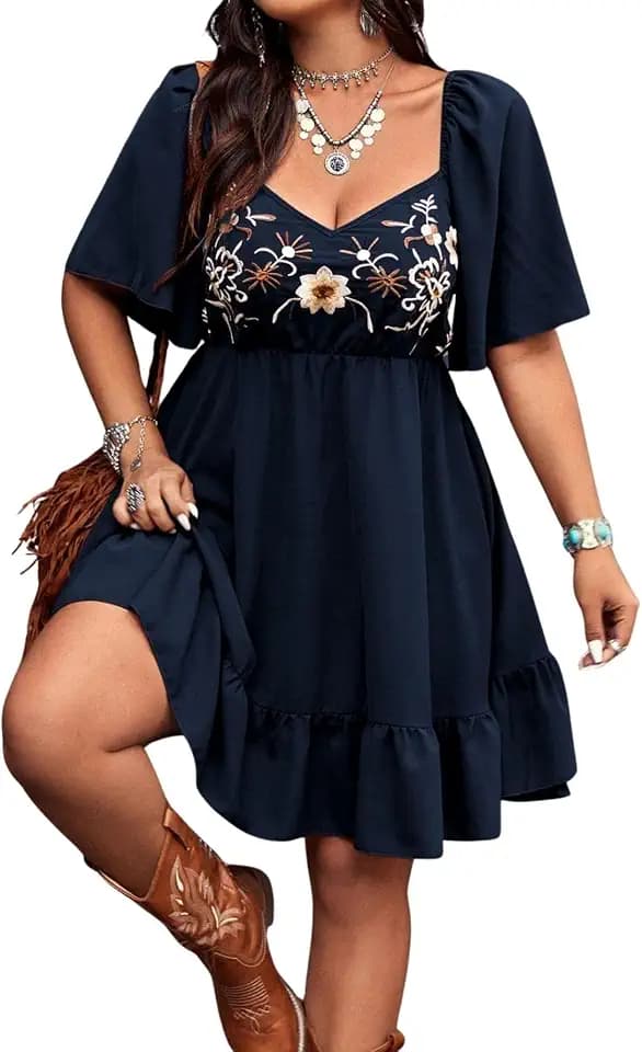 Verdusa Women's Western Boho Floral Dress Cowgirl Country Concert Outfits