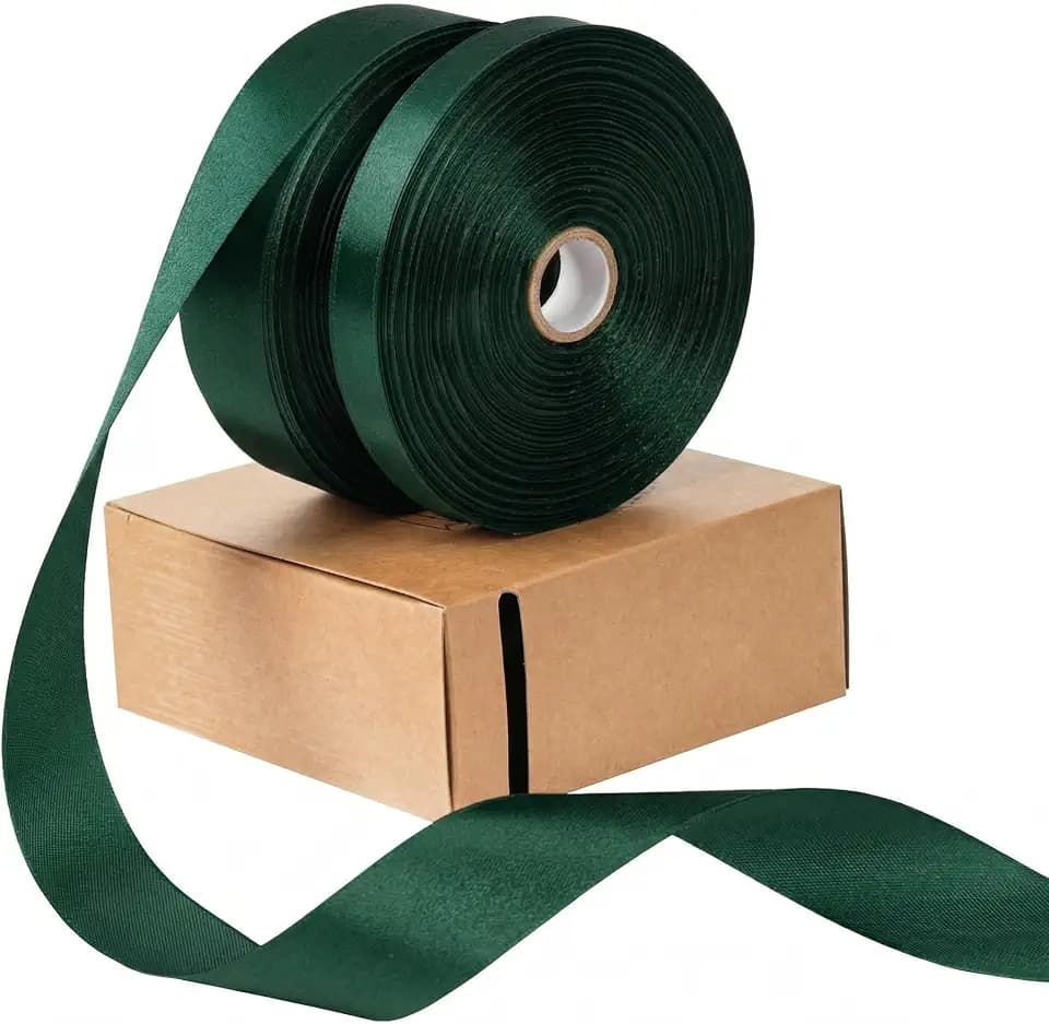 Ribbon for Gift Wrapping, Emerald Green Satin Roll for Bows & Eternal Flower Making, Halloween, Thanksgiving Decoration 1,1/2 Inch x 50 Yds.(2 Rolls)