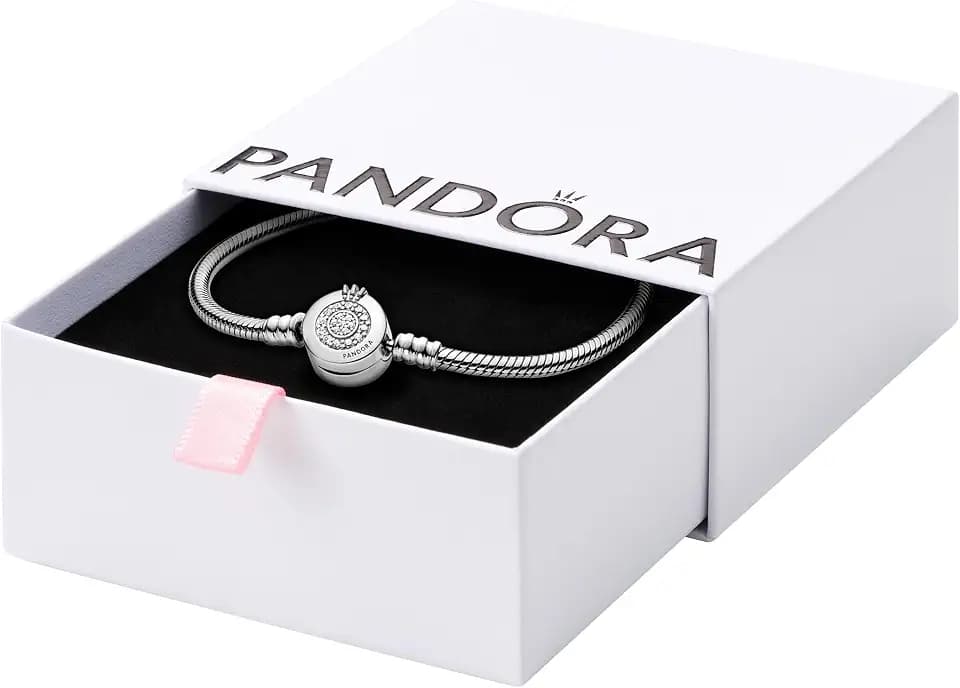 PANDORA Moments Sparkling Crown O Pavé Clasp Snake Chain Bracelet