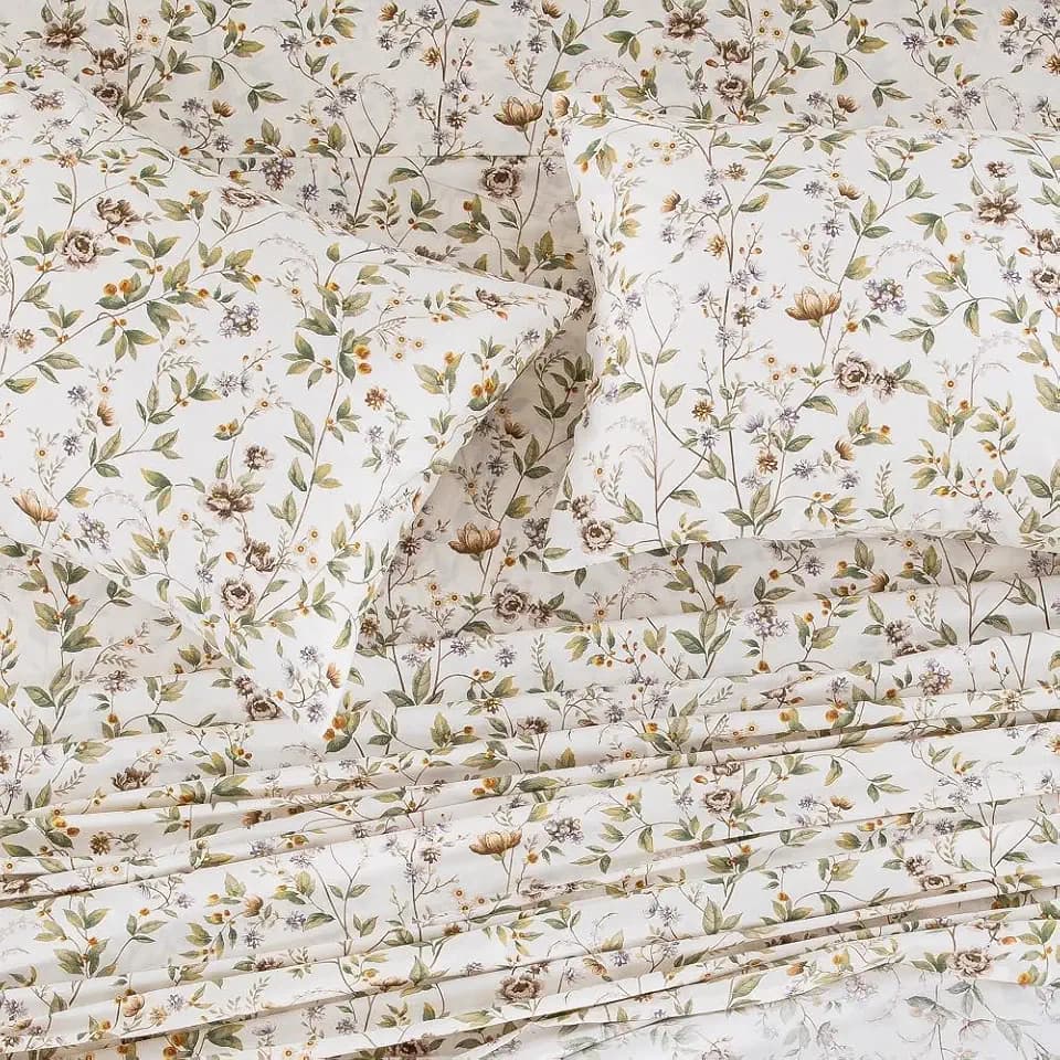 DAUAOTO 100% Cotton Bedding Printed Sheets Set for Queen Size Bed Up to 14" Deep Mattress, Farmhouse Pattern Bedlinen Sets, Botanic Green
