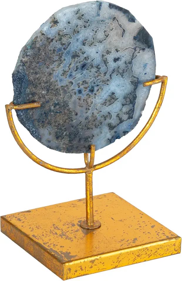 Creative Co-Op Decorative Marbled Agate Slice Accent on Metal Stand, Indigo