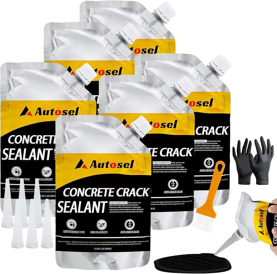 6 Pack Concrete Repair Filler – Heavy-Duty Cement Crack Filler for Large Concrete Repairs, Foundation & Driveway Restoration | Outdoor & Indoor Use | Quick-Drying, Self-Leveling Sealant by Autosel
