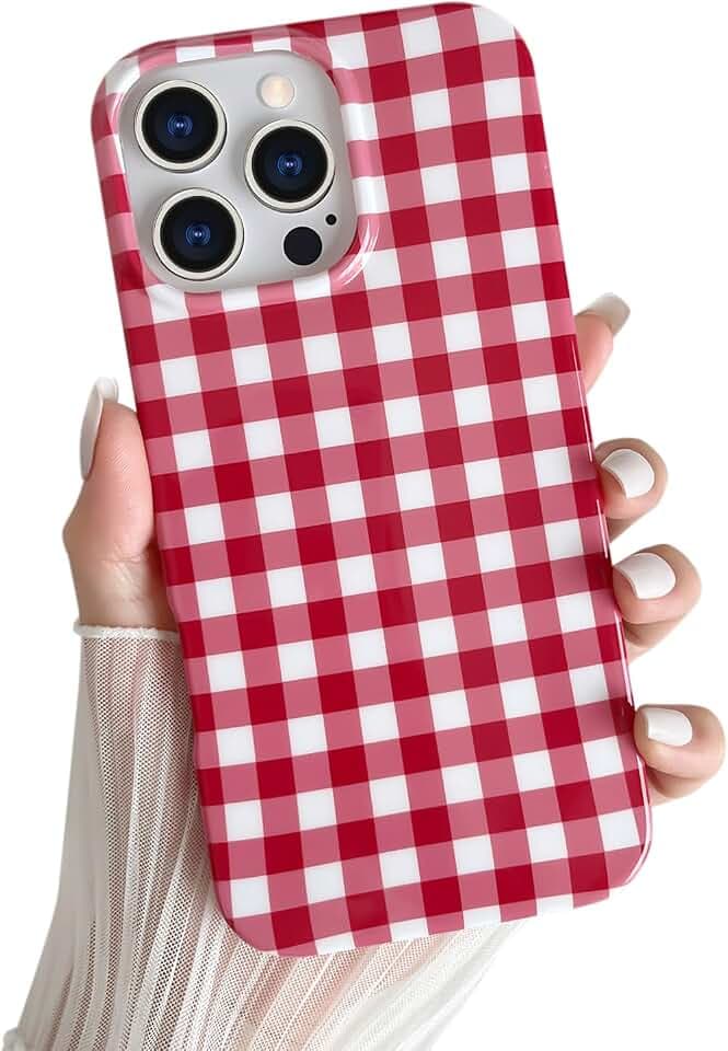 Skyseaco Red Gingham Phone Case for iPhone 16 Pro Max, Shockproof TPU Cover