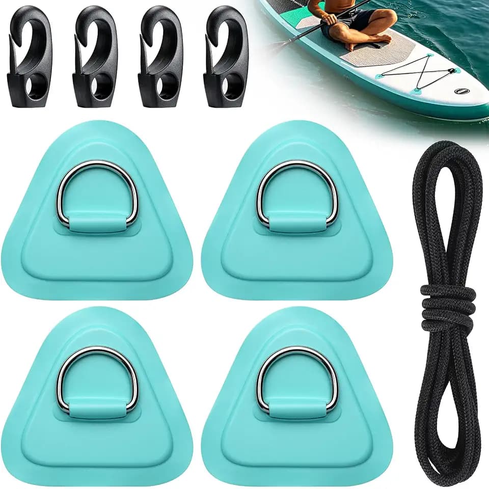 TOBWOLF 4PCS Stainless Steel Paddle Board D-Ring Kit with 12Ft Bungee Cord
