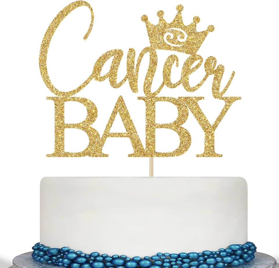 Calarjeta Cancer Baby Cake Topper, Cancer Baby Shower Decorations, Zodiac Cancer Birthday Cake Topper, Horoscope Astrology Baby Shower Party Decorations Gold Glitter