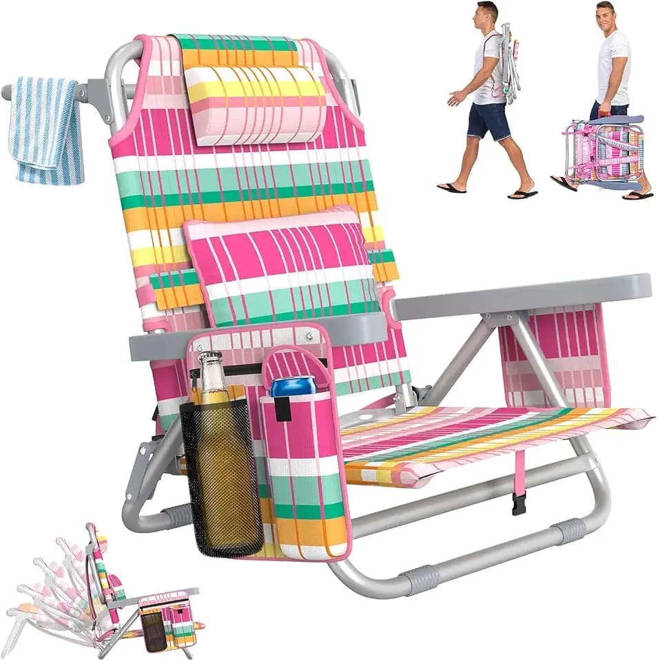 Suteck 5-Position Backpack Beach Chairs for Adults, Foldable & Portable