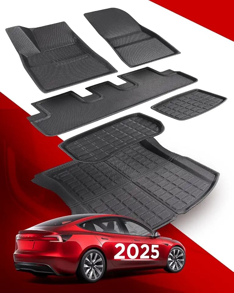 TAPTES 6 Stück Fußmatten für Tesla Model 3 2024 2026, Allwetter Kofferraummatten und Fußmatten für Model 3 2025, 2025 Zubehör für Tesla 3 Highland