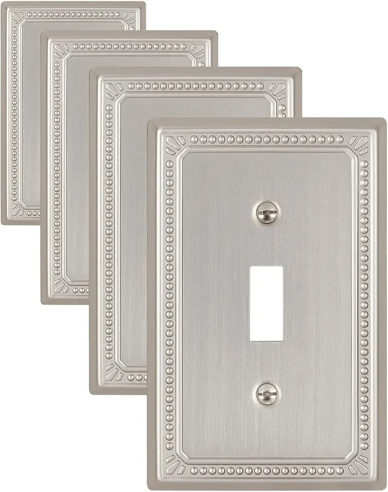 Switch Plates Outlet Covers, 4-Pack Brushed Nickel Metal Wall Plate