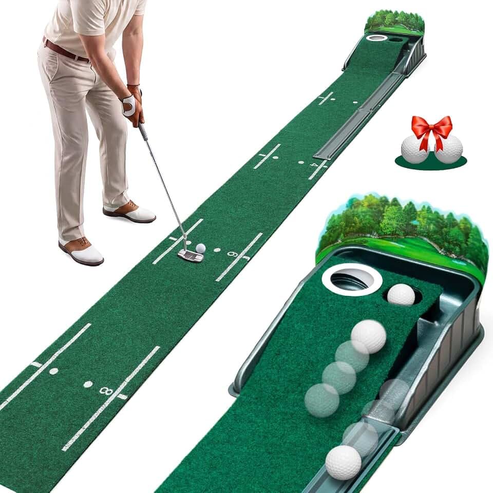 Putting Green Indoor - Golf Putting Mat boasts Genuine Green Speed and a Wrinkle-Free Surface. 8ft Practice Putting Mat with lenticular 3D Backplate, Alignment Guides and Ball Return