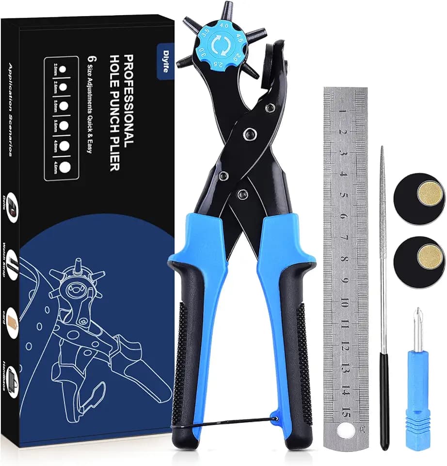 Diyife Professional Leather Hole Puncher, Punch Tool Kits for Belts, Blue
