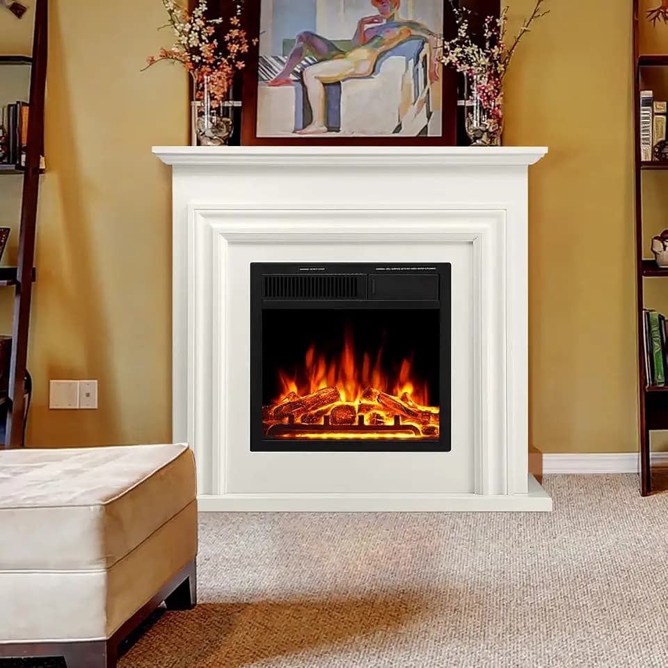 36” Electric Fireplace Mantel Freestanding Electric Fireplace, Remote Control, Adjustable Led Flame, 750W/1500W White