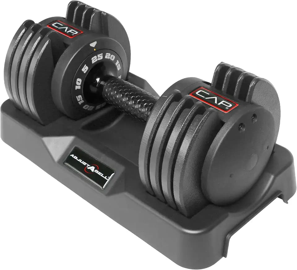 CAP ADJUSTABELL Adjustable Dumbbell Set, Premium Quick Select Adjustable Weights for Strength Training, Singles & Pairs, 12.5 LB, 25 LB & 55 LB, Round Dumbbells, Multiple Grip Handle Options