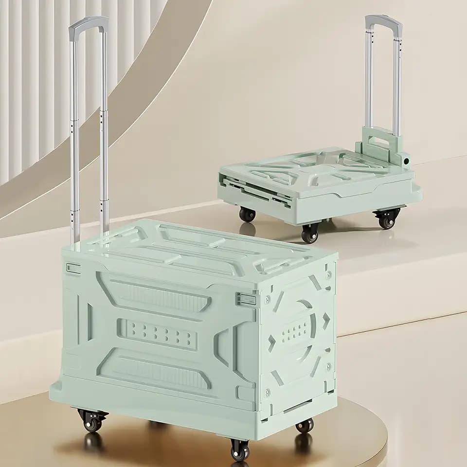 VECELO 88L Heavy-Duty 2-in-1 Foldable Utility Cart, Large Capacity Rolling Crate, Thickened Material with Silent Swivel Wheels, Dual Modes (Basket/Flatbed) for Grocery, Laundry, Camping,Mint Green