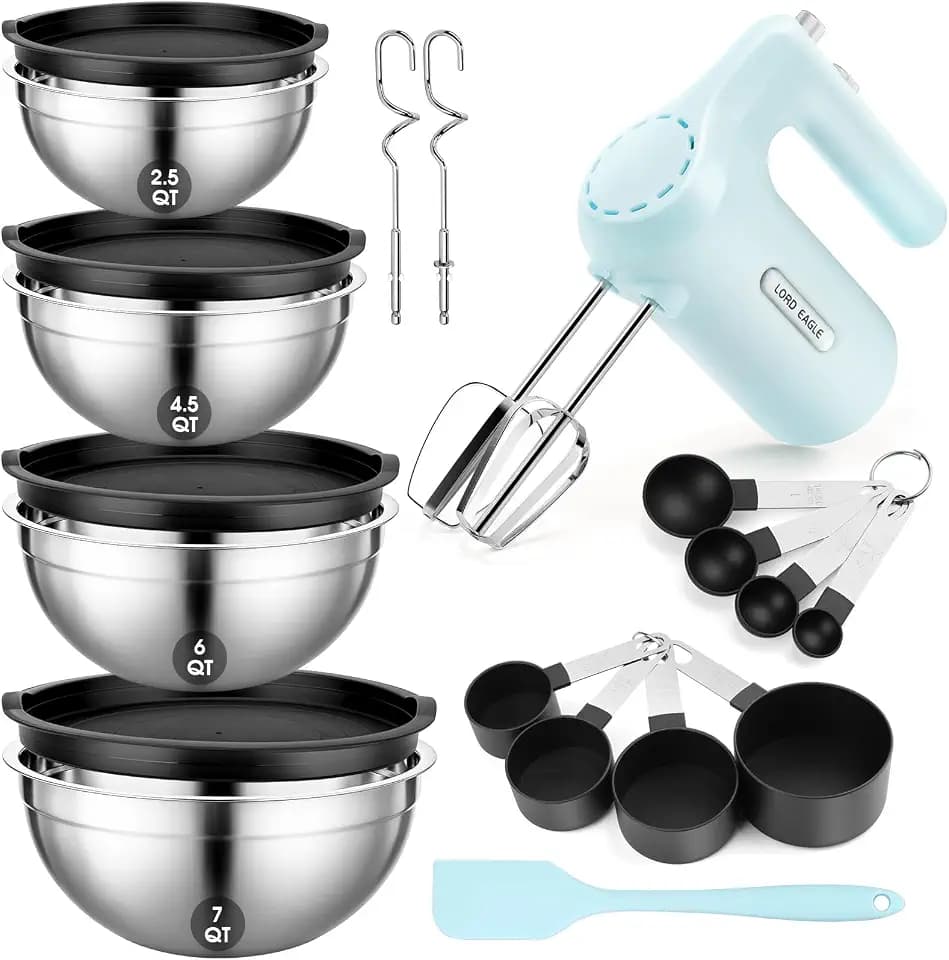 5-Speed Hand Mixer Electric With 4 Mixing Bowls Set
