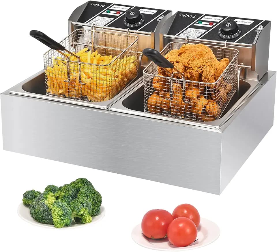 Commercial Electric Deep Fryer with Basket, 3400W Oil Fryer for Home Use