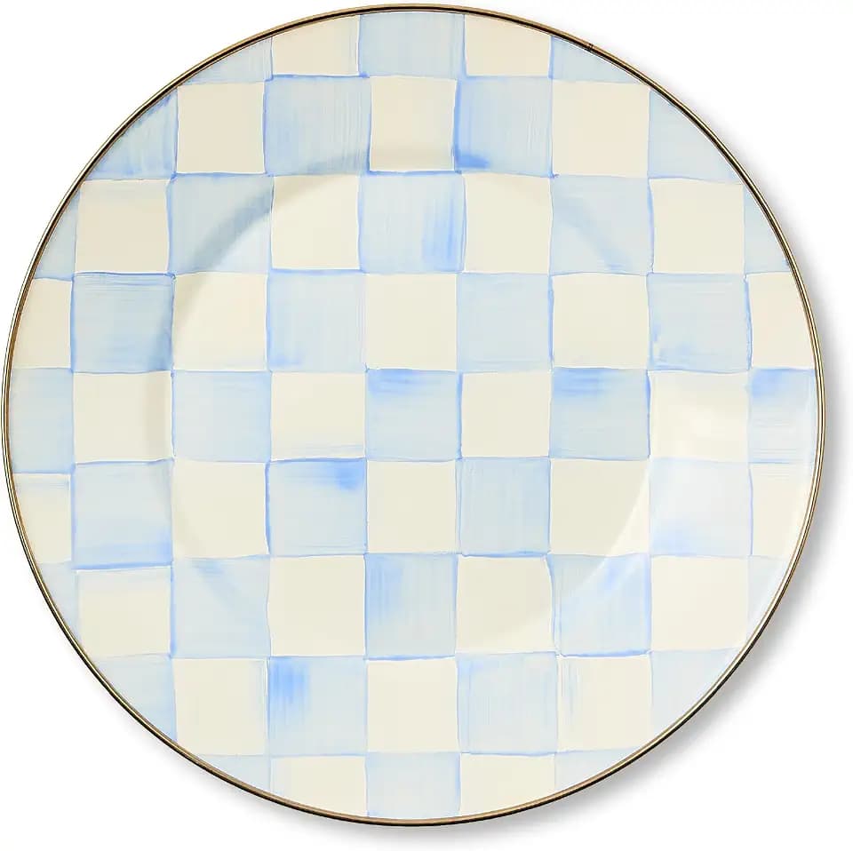 MACKENZIE-CHILDS Enamel Dinner Plate, Light-Blue-and-White Sky Check