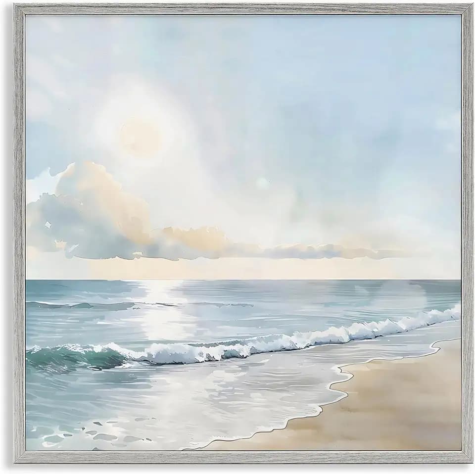 Blue Seascape Beach Horizon, 24 x 24 Inch Framed Giclée Print
