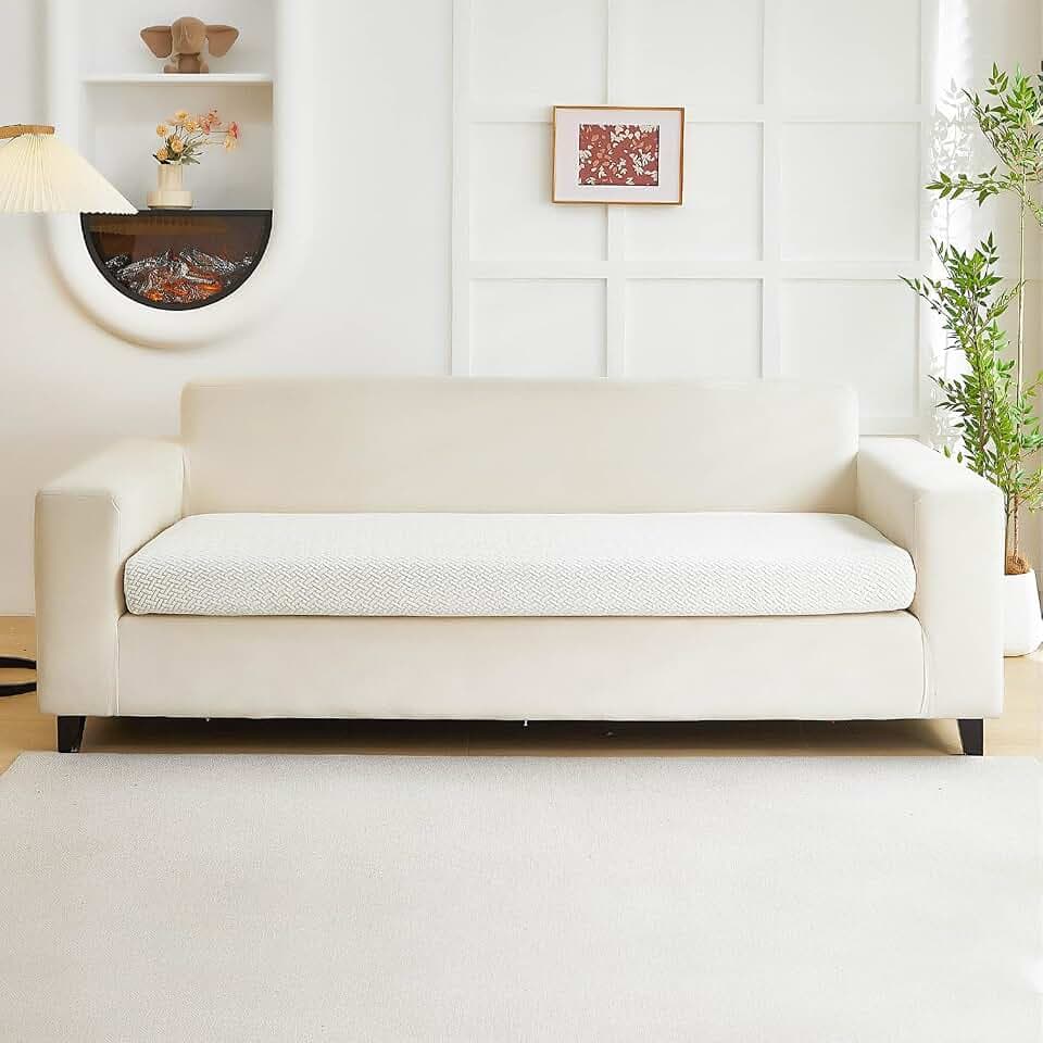 Couch Covers for 3 Cushion Sofa Pet Friendly Couch Cushion Covers Universal Sofa Covers Washable Stretch Slipcovers for Sectional Sofa (Texture Ivory White,Large Triple Seat Cover)