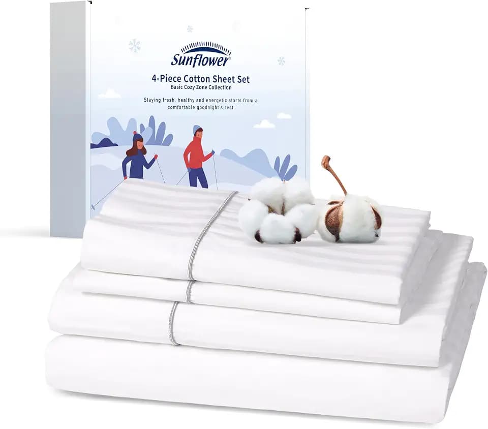 sunflower Extra Deep Queen Sheet Sets 100% Cotton Sateen, White Striped