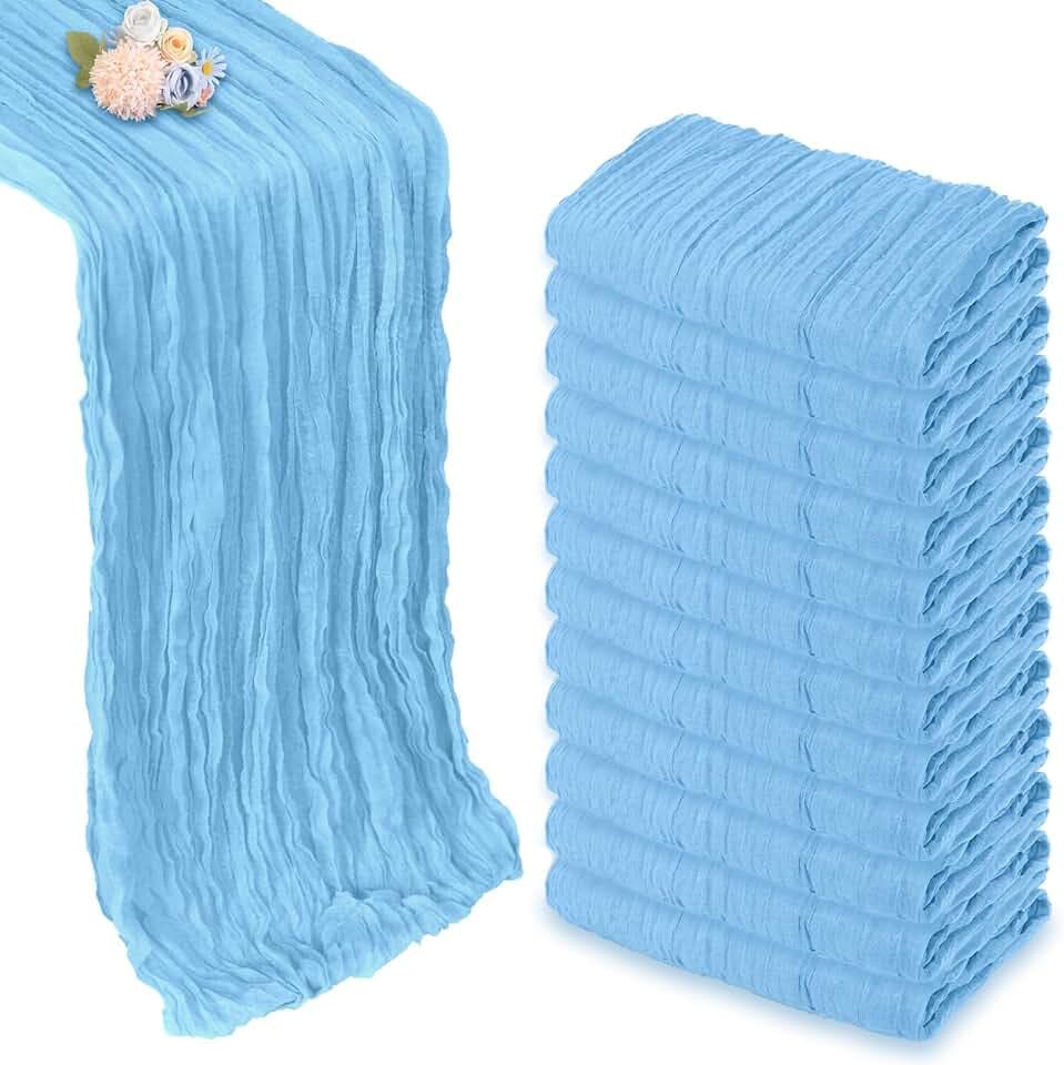 12 Pack Baby Blue Cheesecloth Table Runner 35 x 120 Inch